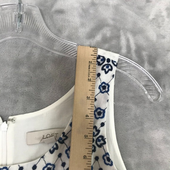 Ann Taylor LOFT Dress Womens 0 White Empire Waist Shift Embroidered Linen Cotton - Picture 9 of 10